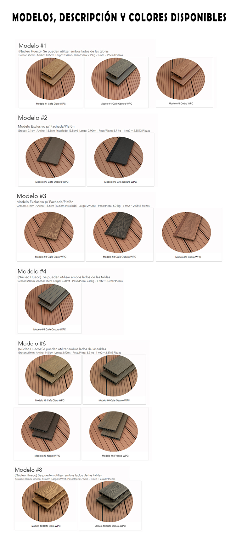 Modelos y colores madera sintética en Trimasa